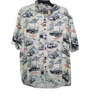 Clearwater Outfitters L Palm Tree Truck Shirt Beach Casual Summer Button Down